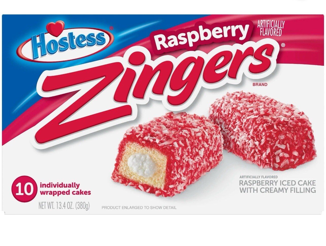 🟢 New Hostess Raspberry Zingers Iced Cake Filling Creamy 10-Count 13.4oz