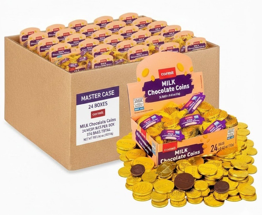 Carmit Milk Chocolate Coins Gold Foil Kosher Dairy Hanukkah Gelt Bulk 24 Boxes