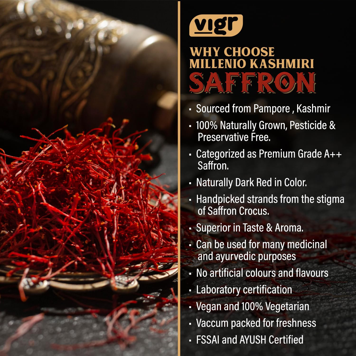 Single Origin Kashmiri Mongra Saffron (Kesar) – Farm Direct from Pampore, Lab Te