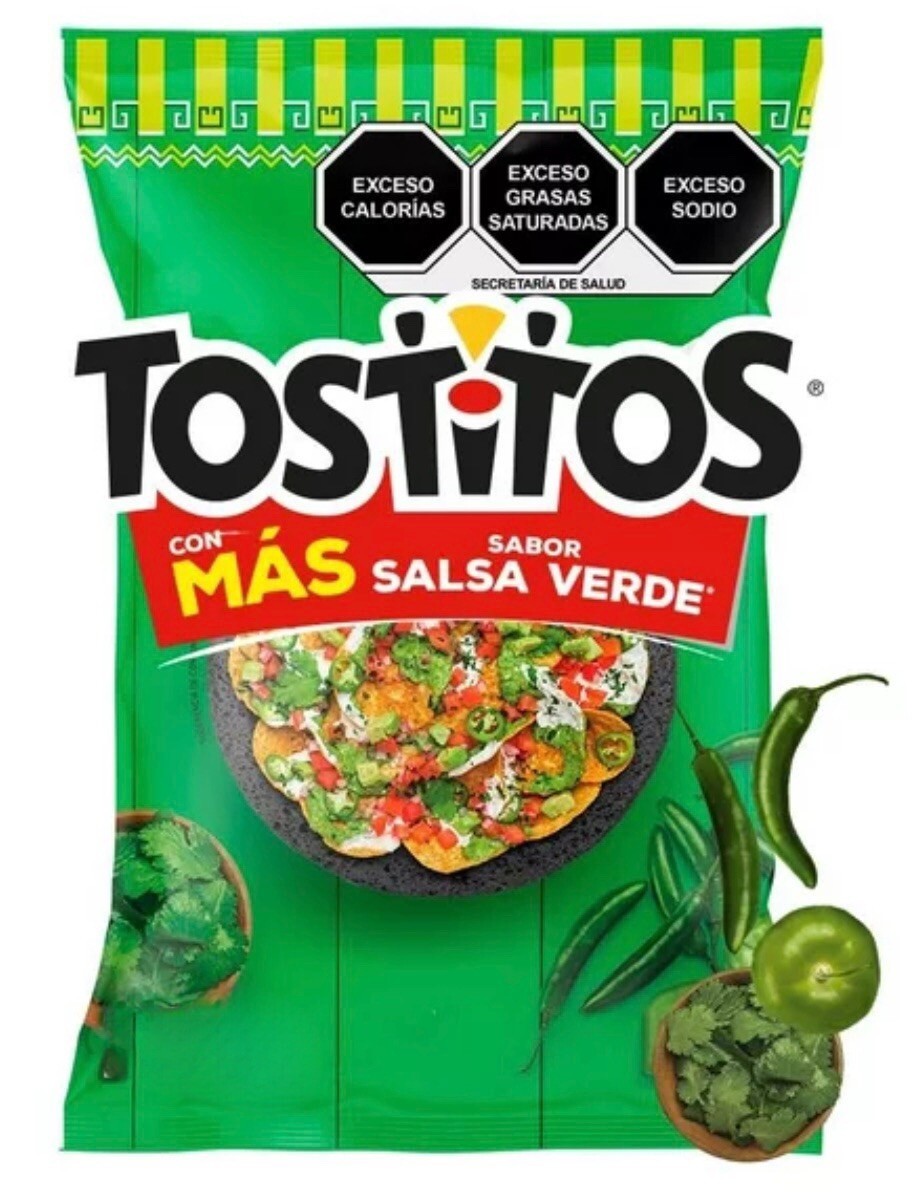 5X TOSTITOS SALSA VERDE – SABRITAS MEXICANAS (5 Paquetes de 55g c/u)