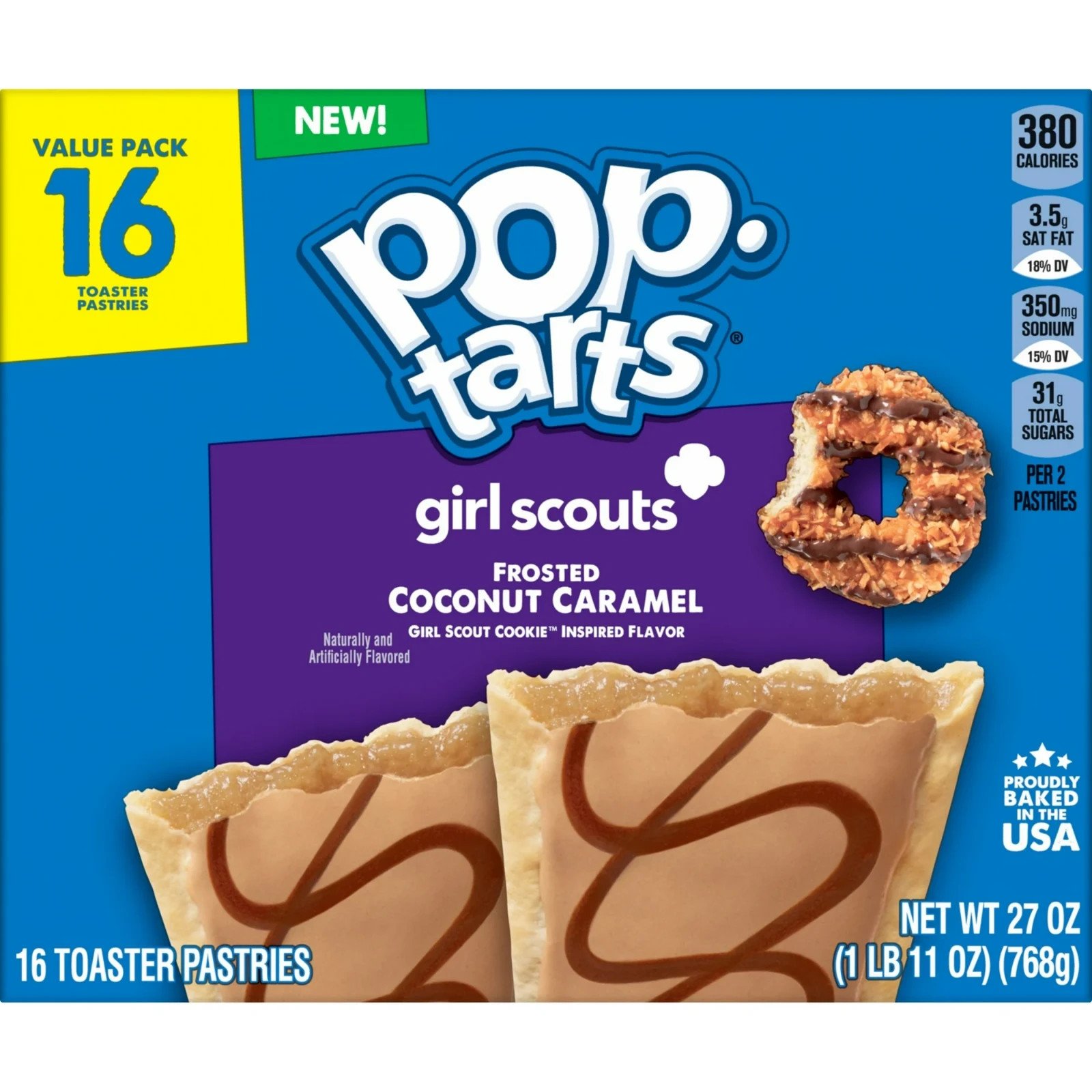 Pop-Tarts Girl Scouts Frosted Coconut Caramel Toaster Pastries, 27 oz