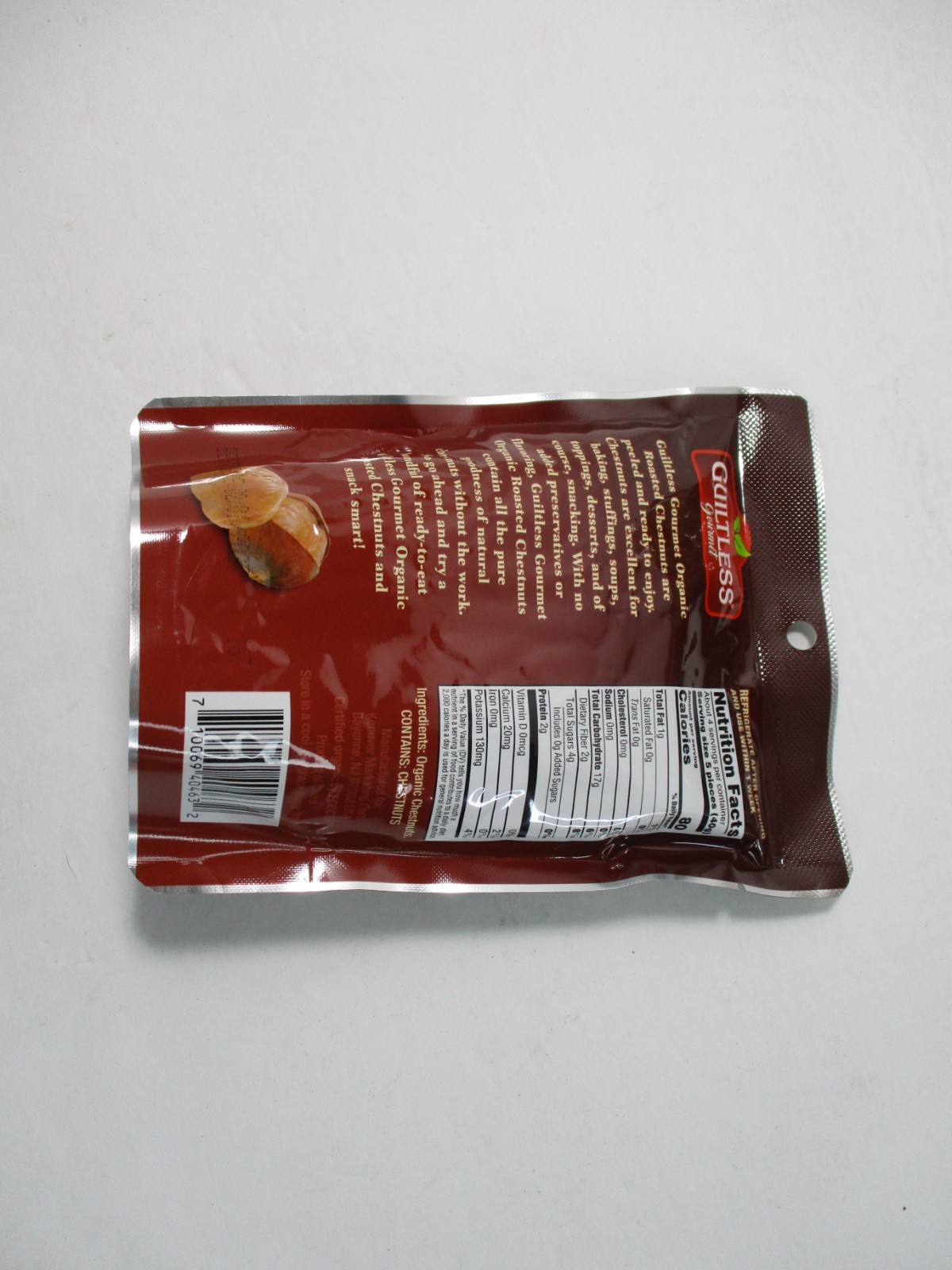 Guiltless Roasted Organic Chestnuts 4pk x 5.2oz -20.8oz 600g Peeled Tree Ripened