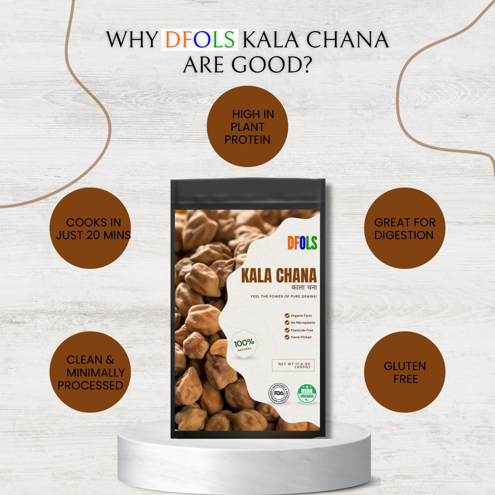 DFOLS Kala Chana Black Chickpeas Protein Rich 8.82oz/250g 黒ひよこ豆
