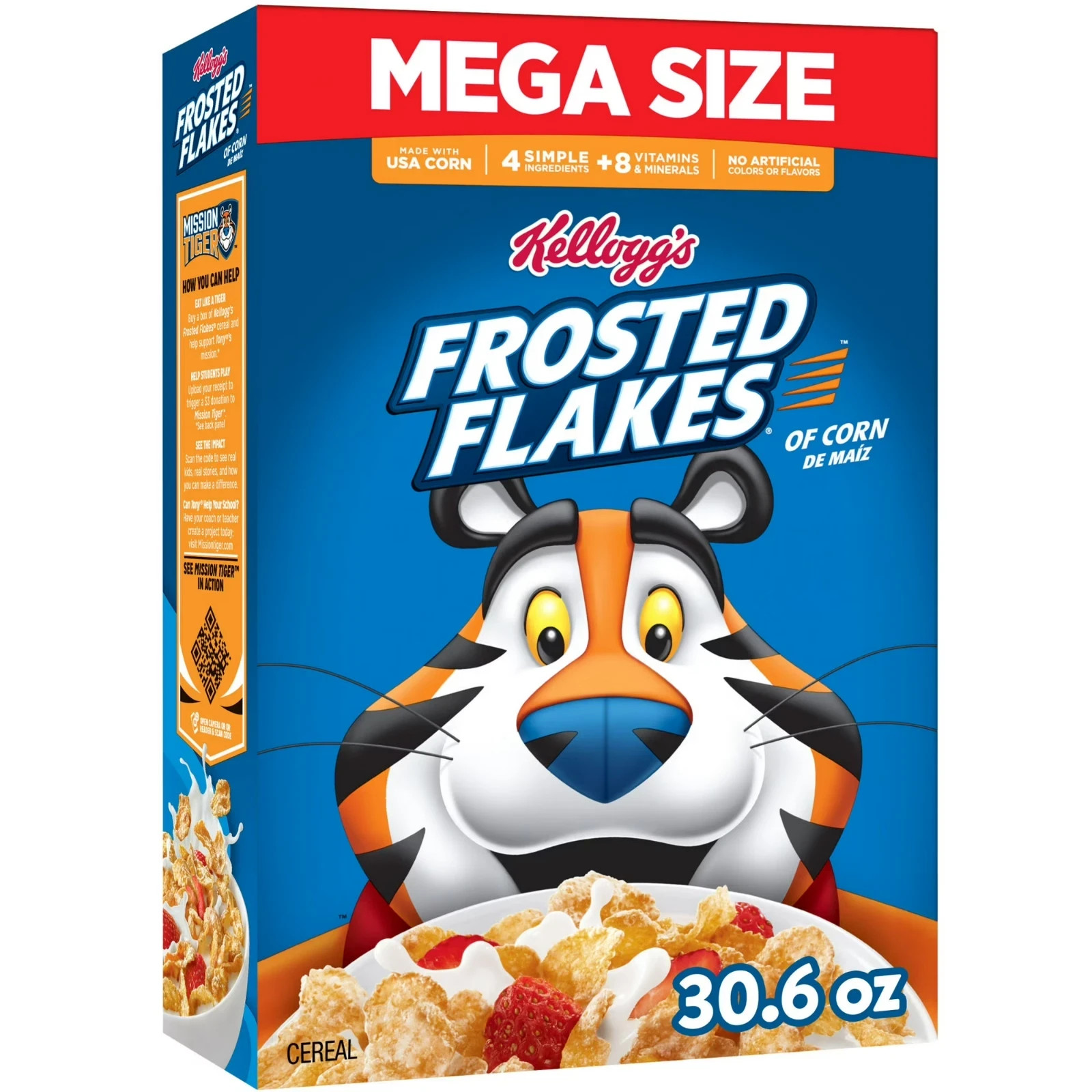 Kellogg’s Frosted Flakes Breakfast Cereal, Fat Free, Mega Size, 30.6 oz