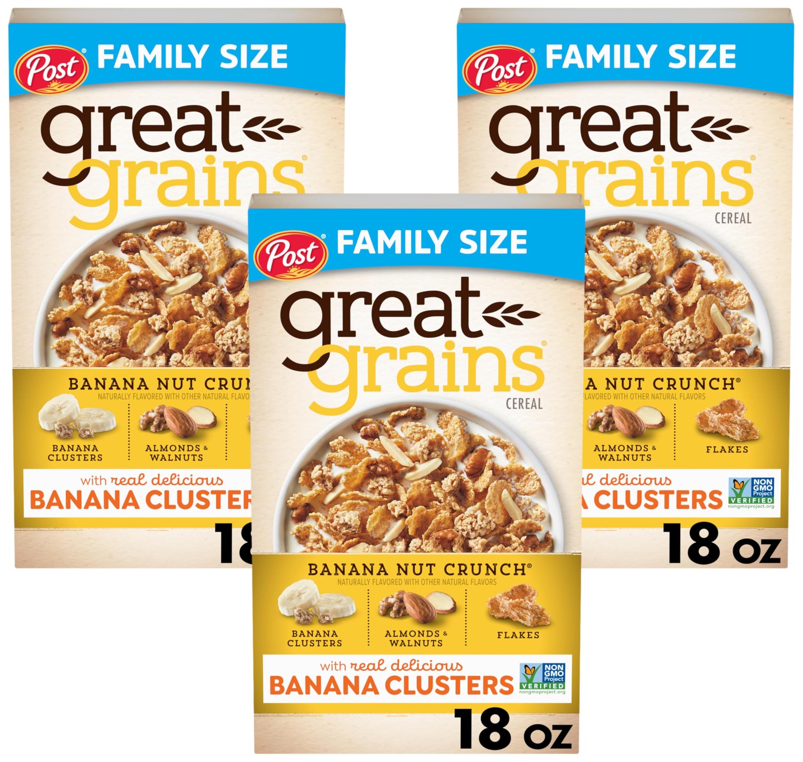 Post Great Grains Banana Nut Crunch Breakfast Cereal, 18 Ounce (Pack of 3)