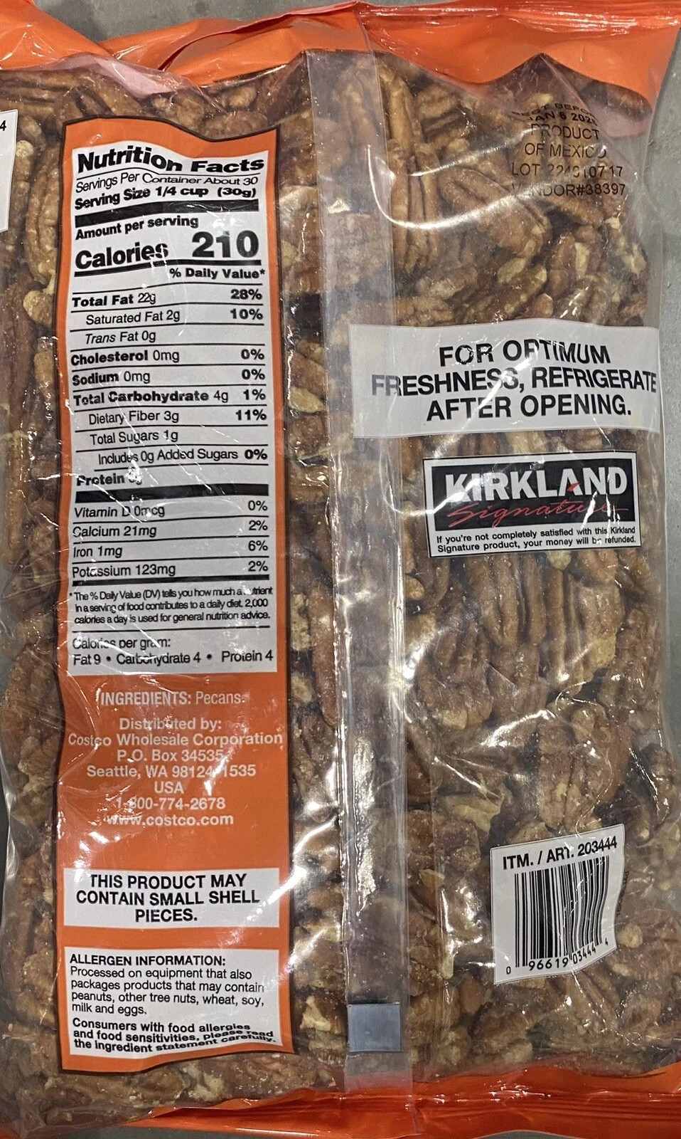 KIRKLAND Signature #1 US Fancy PECANS HALVES 32 oz Bag 2 lbs