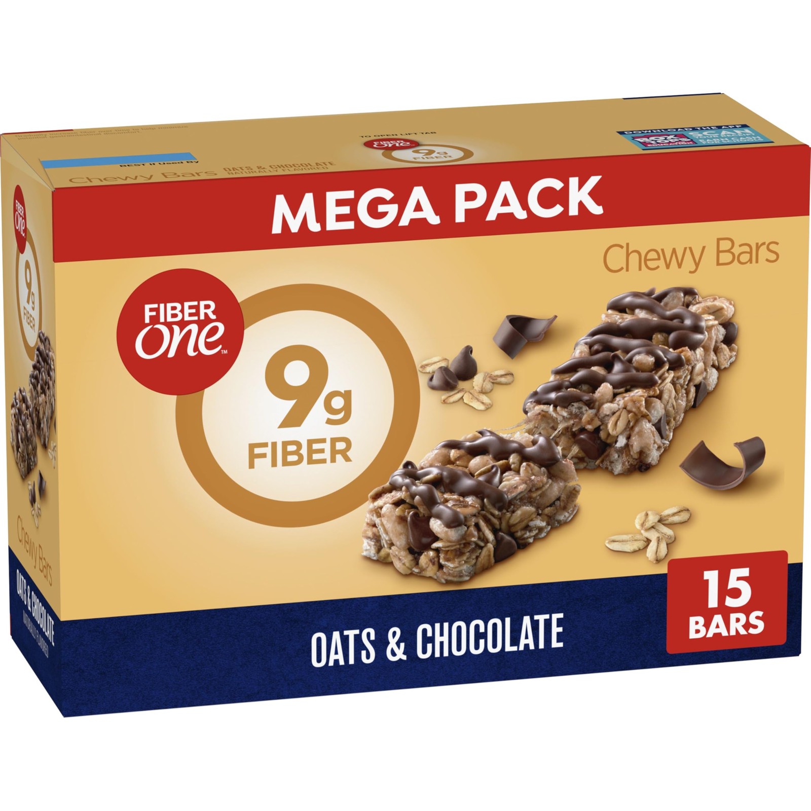 Fiber One Chewy Bars, Oats and Chocolate, Snacks, 15 Count (Pack of 1)