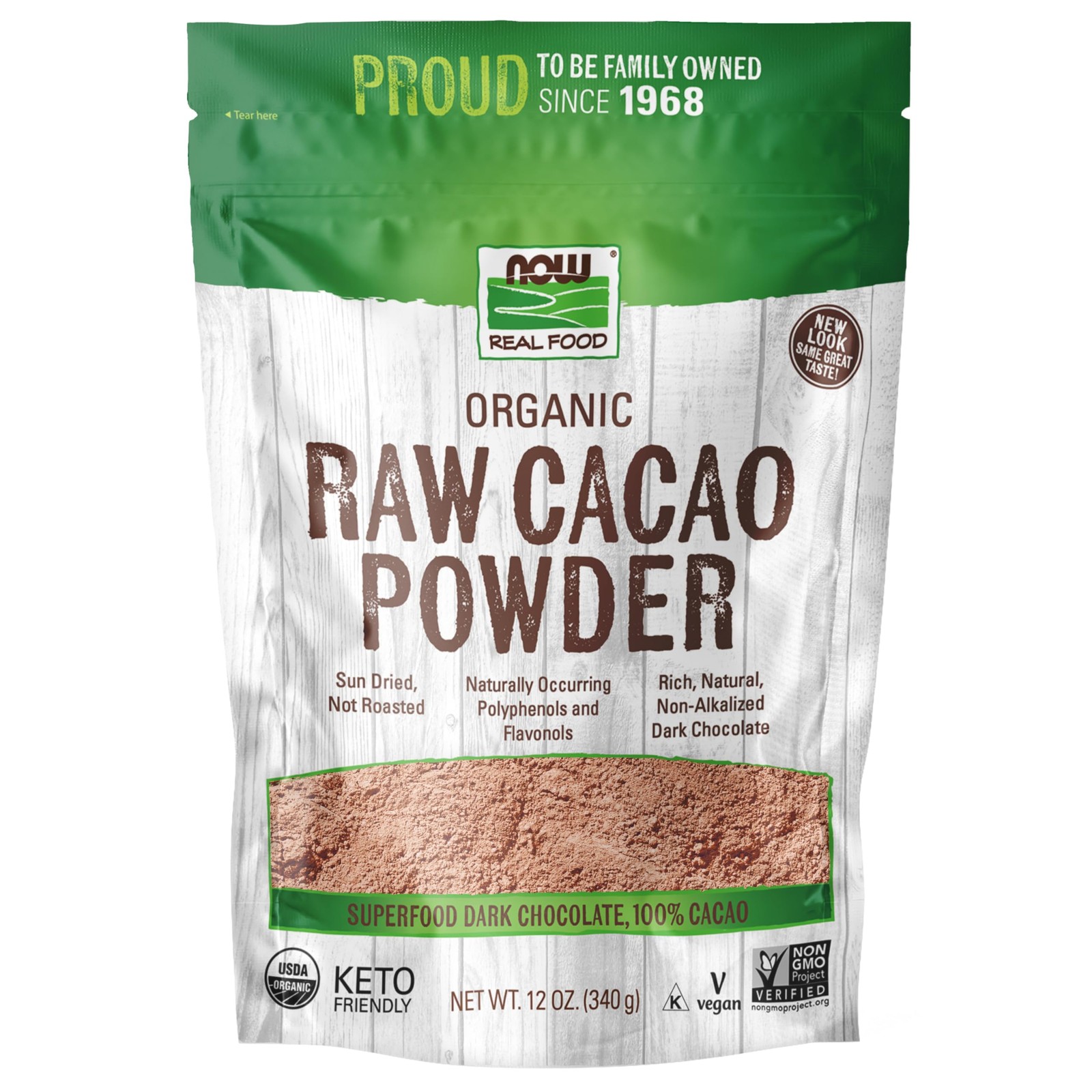 NOW Foods Organic Raw Cacao Powder with Polyphenols and Flavonols Sun-Dried