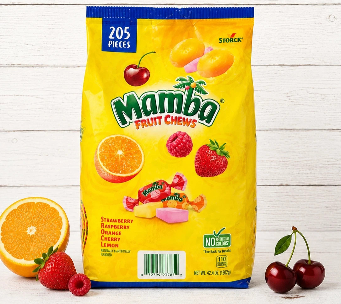MAMBA Fruit Chews (Straw/Rasp/Orange/Cherry/Lemon) – JUMBO SIZE! – 205 PIECES!