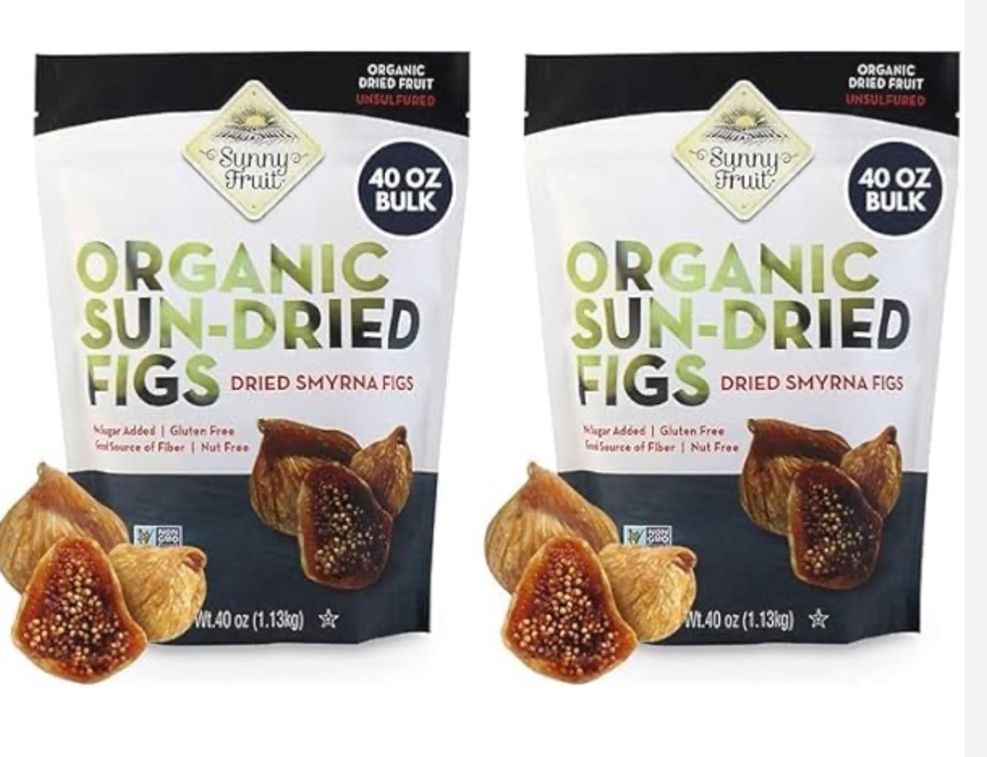 New 2-Pack Sunny Fruit USDA Organic Sun Dried Figs – 40 Oz/Bag Healthy Snack