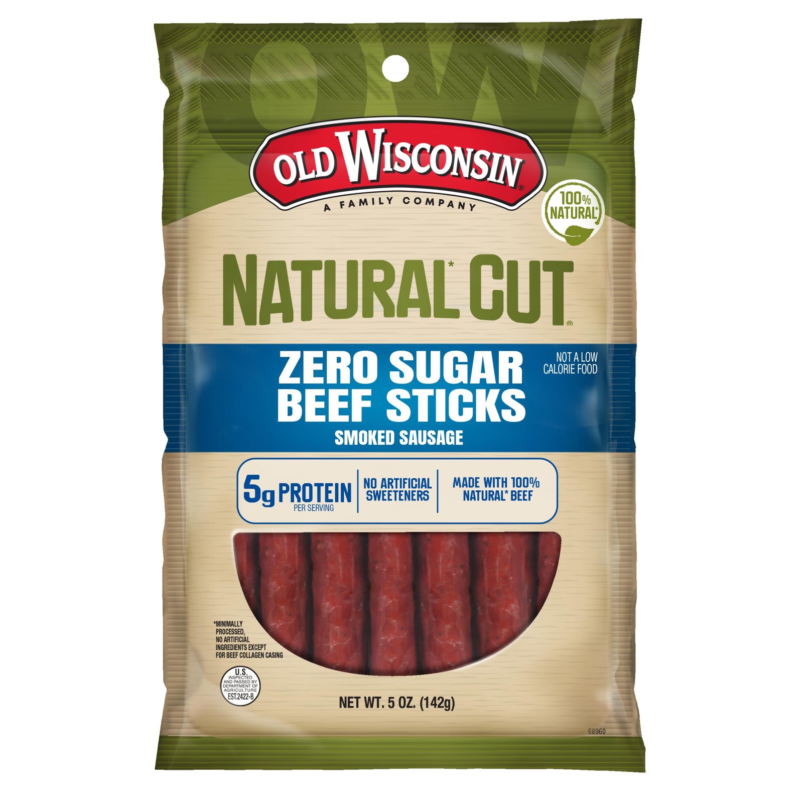 Old Wisconsin Natural Cut Beef Sausage Snack Sticks, Zero 5 Ounce (Pack of 1)