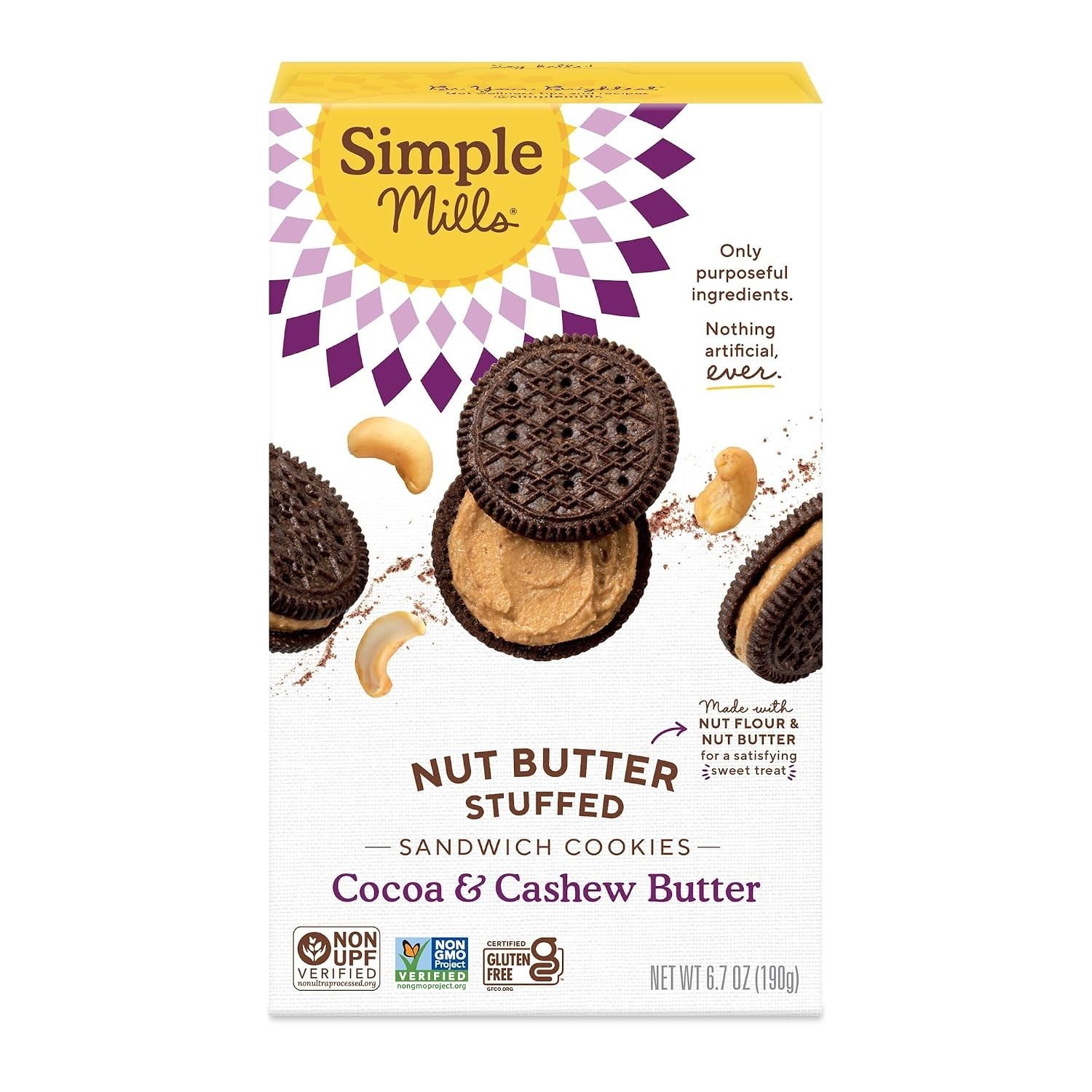 Simple Mills Cocoa Cashew Crème Sandwich Cookies 6.7 Oz Gluten‑Free Vegan