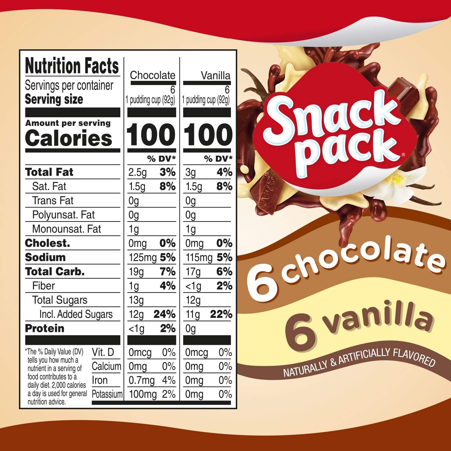 Chocolate and Vanilla Flavored Pudding Cups Family Pack 12 Count Pudding Cups
