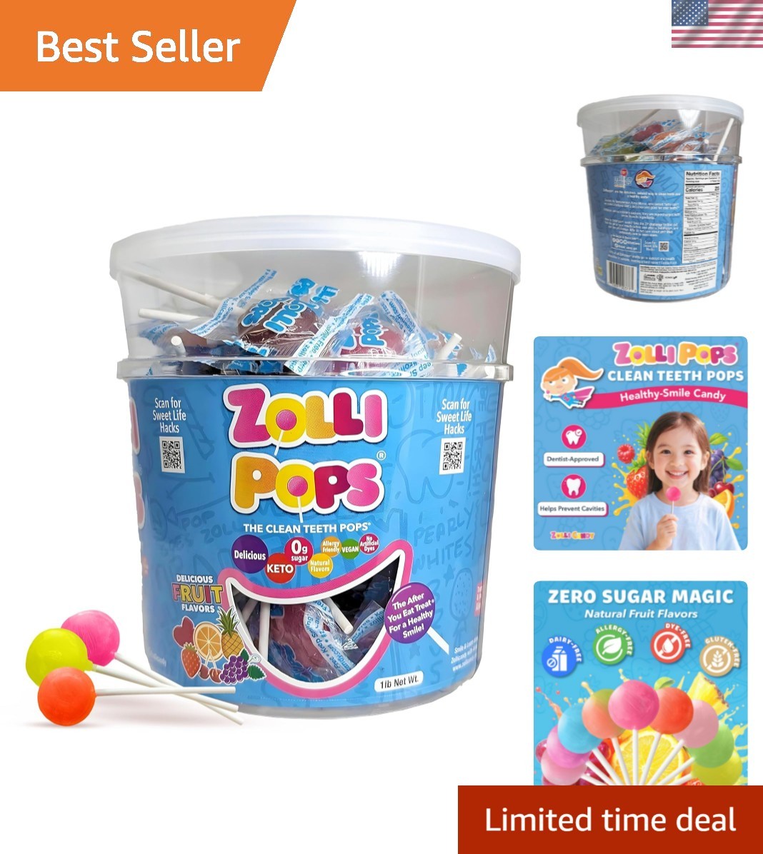 , Gluten-Free Clean Teeth Pops – Healthy Sugar-Free Lollipops in 1lb Tub