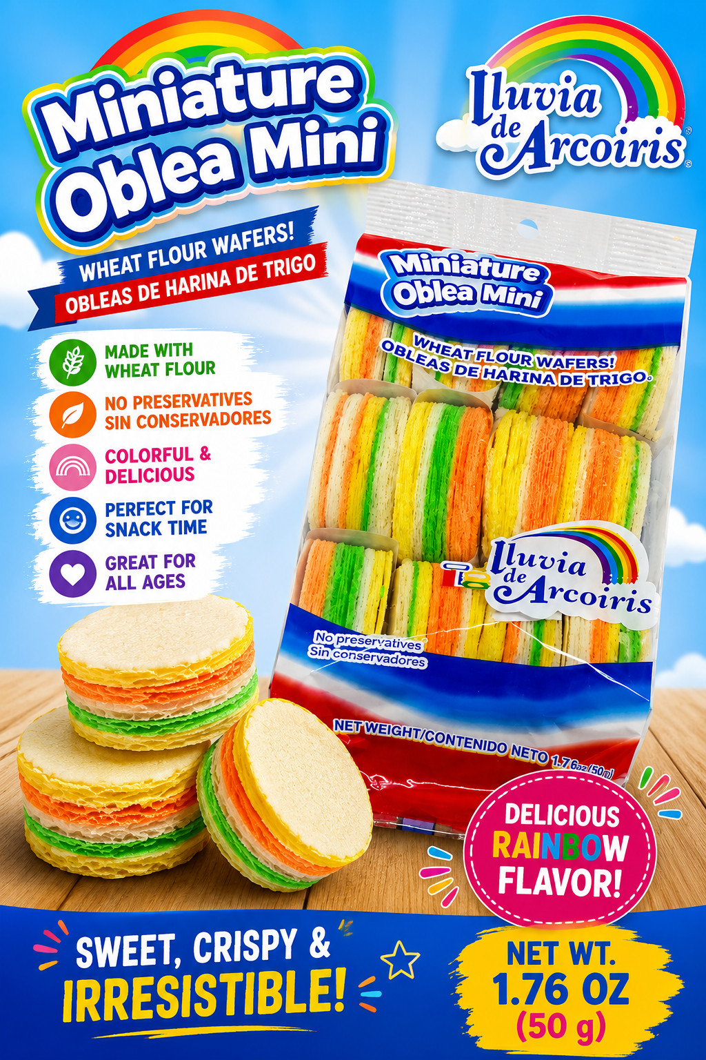 Oblea Arcoiris Mini 12-pcs bag with 1.7-oz
