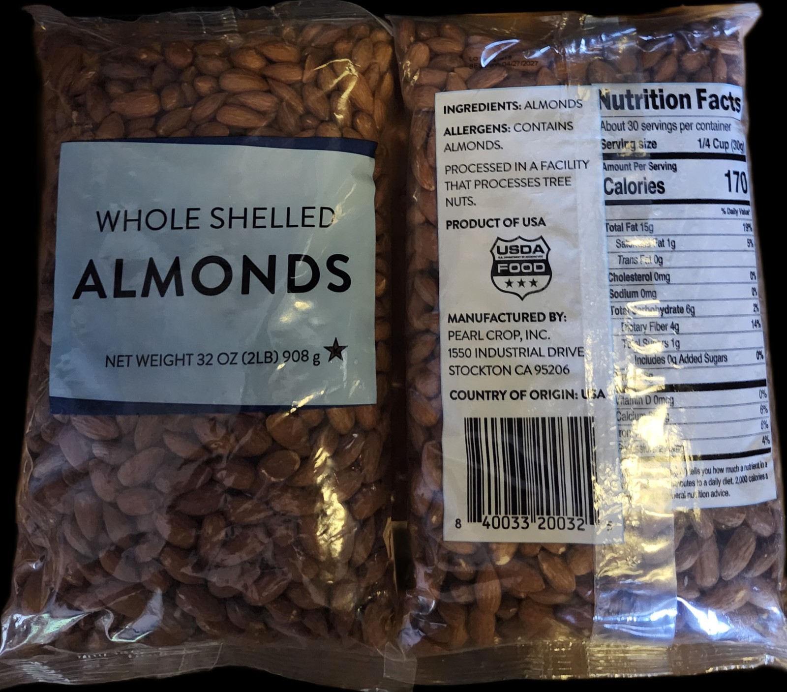 2X2LB ALMONDS WHOLE FRESH NUTS 4 LBS TOTAL BEST BY DATE: 2027 FREE SHIPPING USA