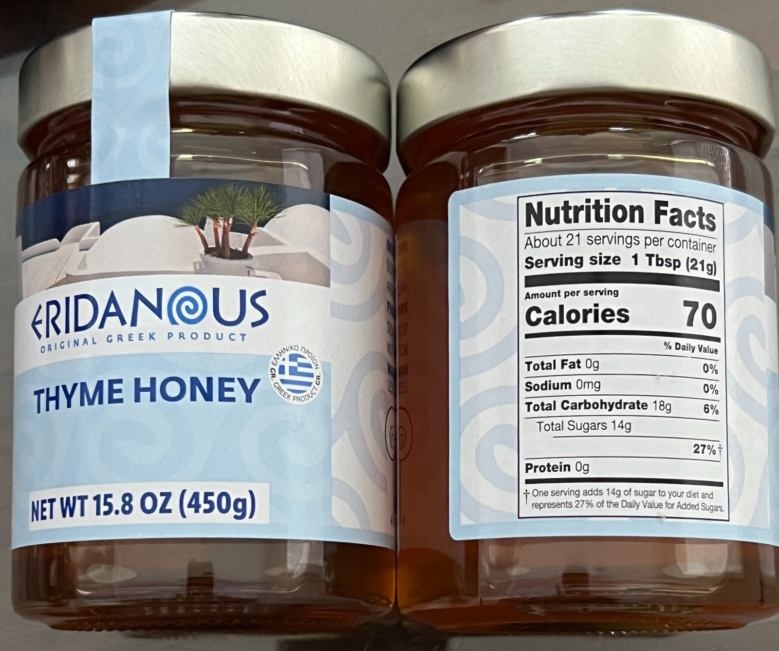 LOT 2 x Greek Thyme Honey Organic Bio No Additives Not Pasteurized 450 G NET