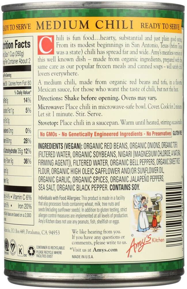 Amy’s Organic Medium Chili – 14.7 oz