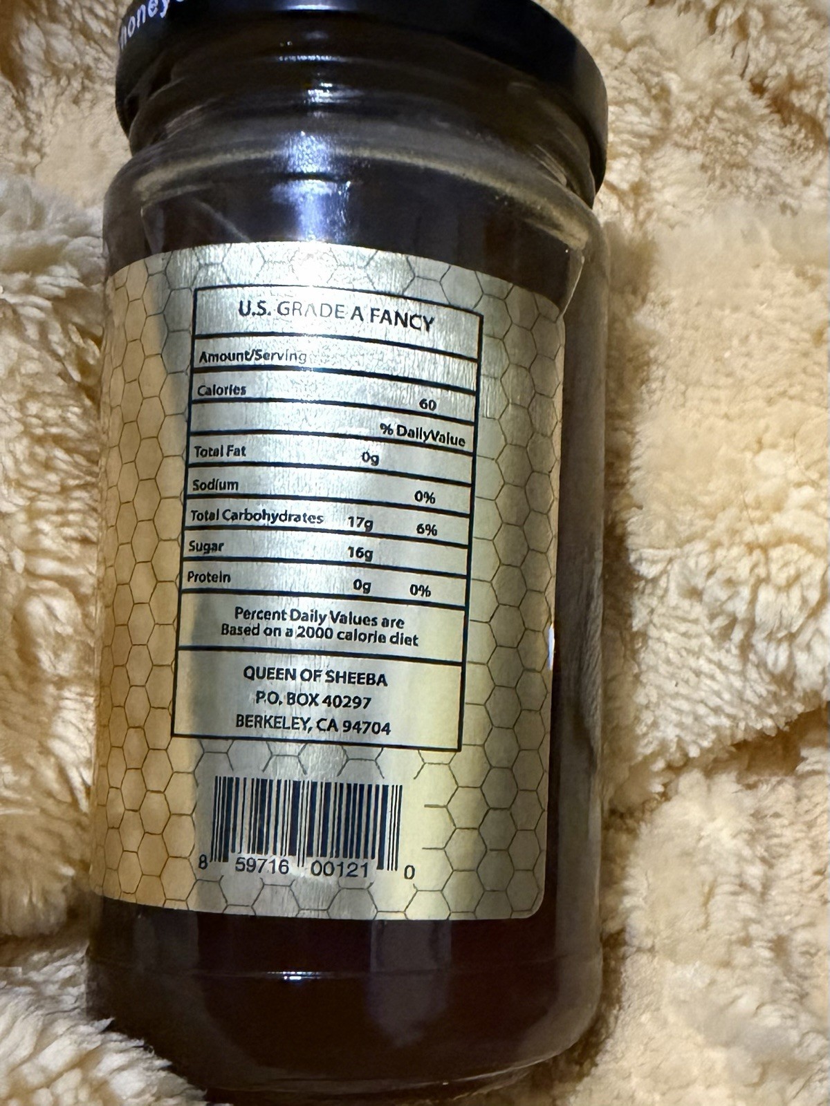 Raw Honey 1 lb (454g) Queen Of Sheeba Farms (Berkeley) W/honey Dipper Free Ship