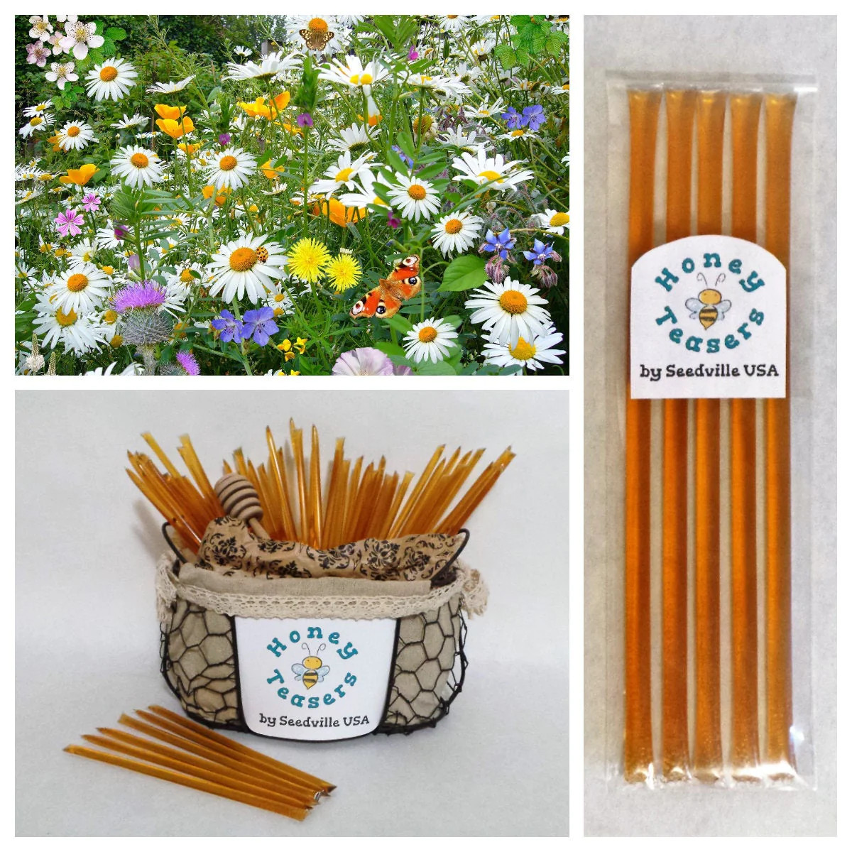 5 Pack WILDFLOWER Blossom HONEY TEASERS Natural Snack Sticks Honeystix Straws