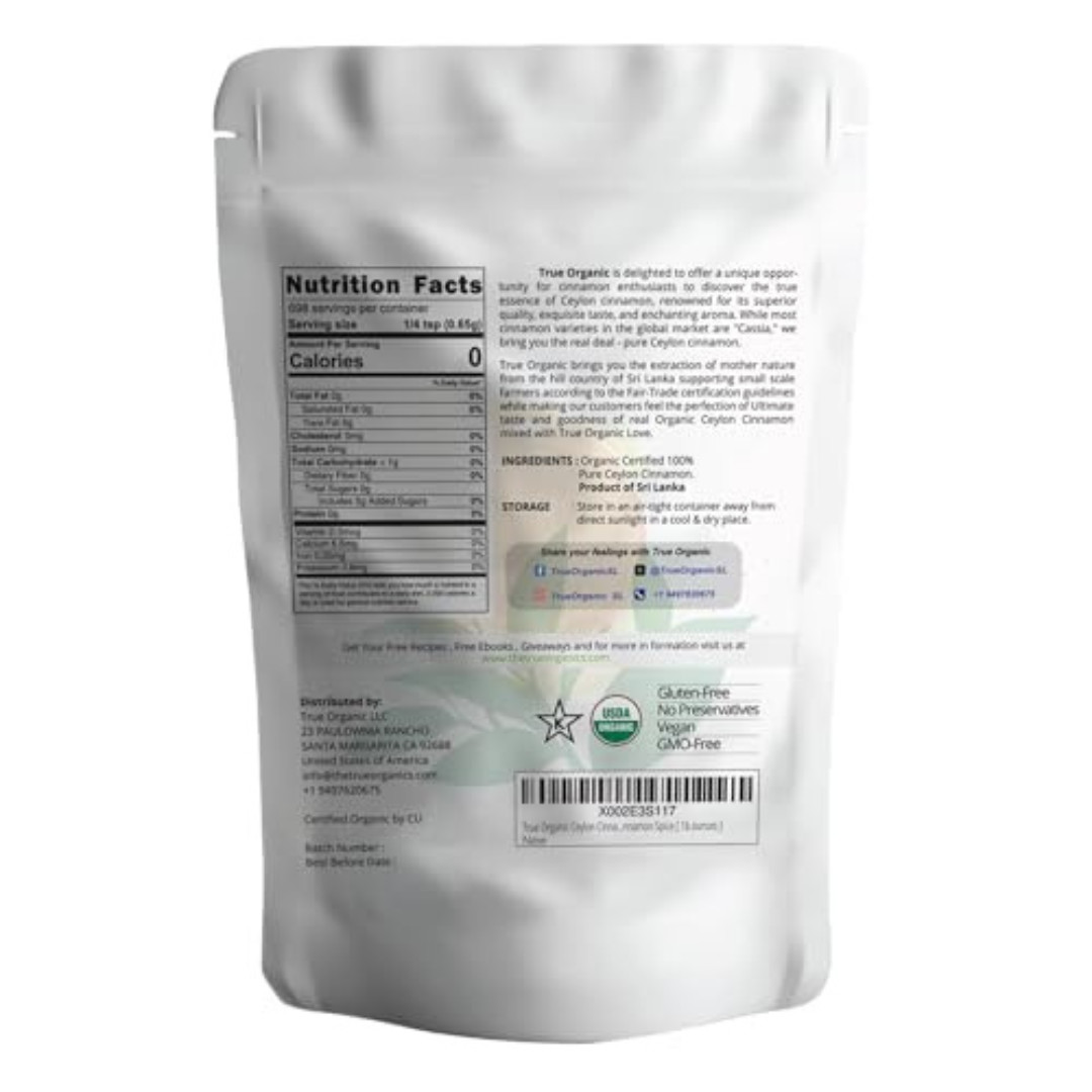 True Organic Ceylon Cinnamon Powder, 1 lb, Premium Grade, Gluten Free