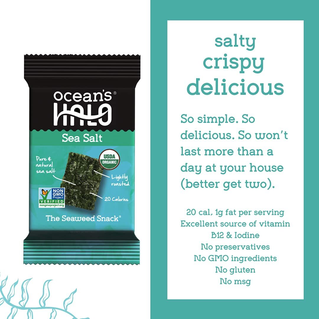 Ocean’s Halo Seaweed Snacks (Sea Salt) 1 case of 12 Unit Trays