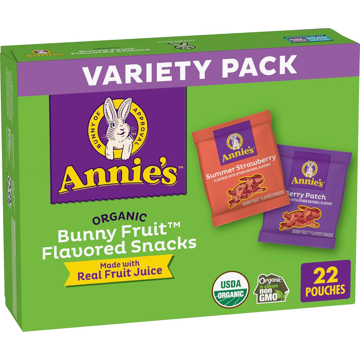 Annie’S Organic Bunny Fruit Snacks, Variety Pack, Gluten Free, 22 Ct, 15.4 Oz