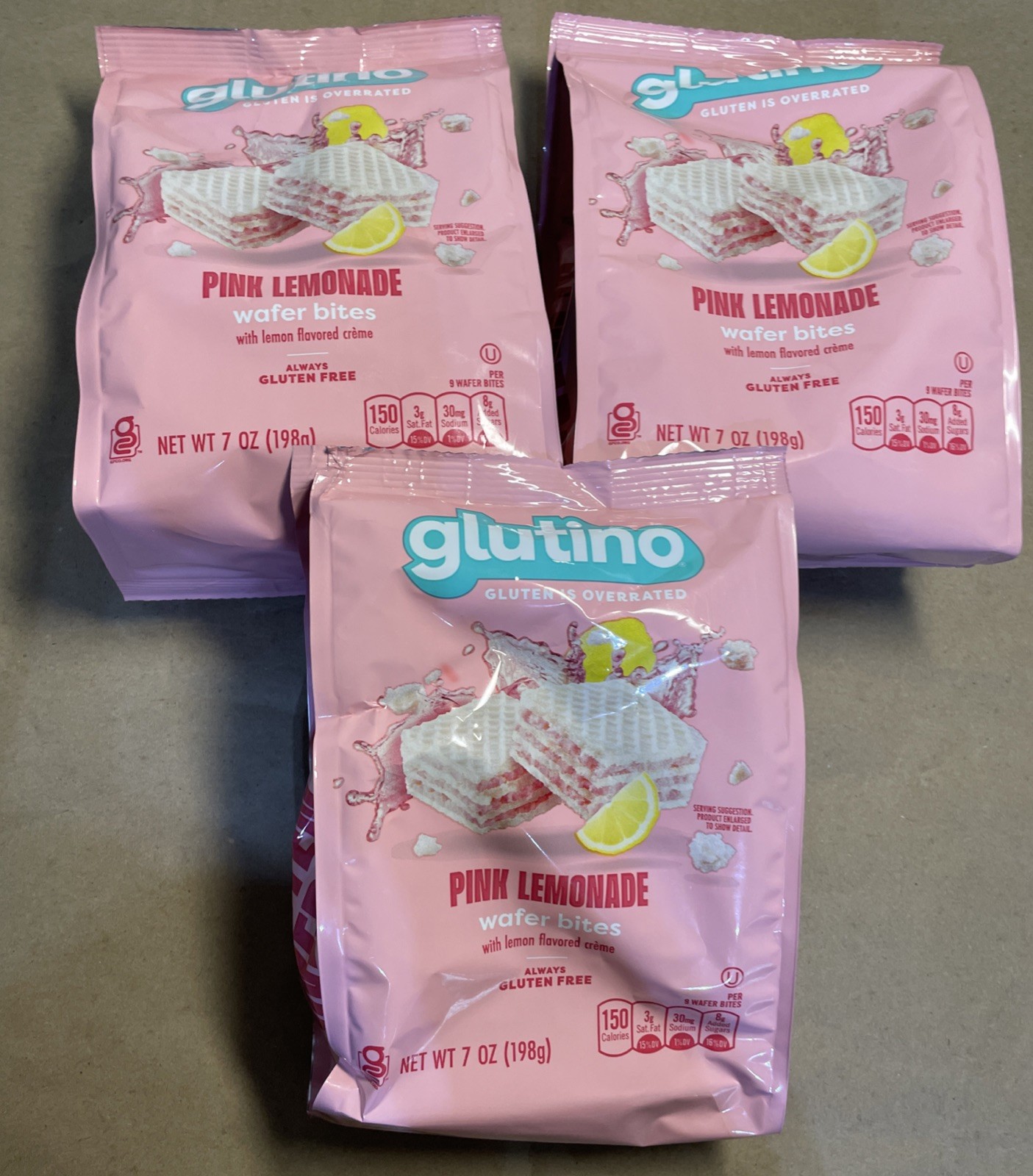 3 Pack Glutino Pink Lemonade Wafer Bites Gluten Free 7oz BB 7/13/26