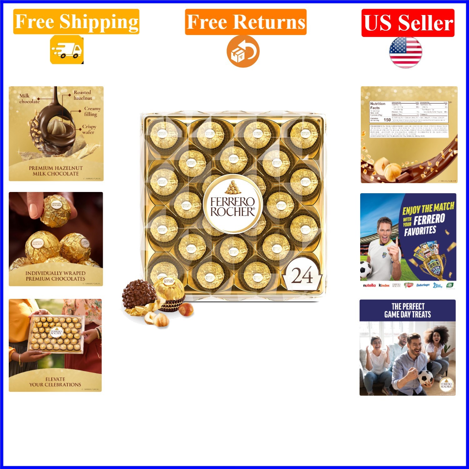 Gourmet Hazelnut Milk Chocolate Gift Box, 24 Pieces, 10.6 oz