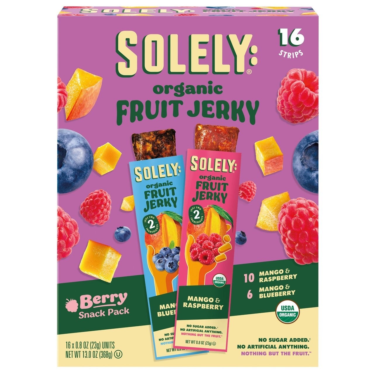 Solely Organic Fruit Jerky Snack Bars Variety Pack, 0.8 oz, 16-count