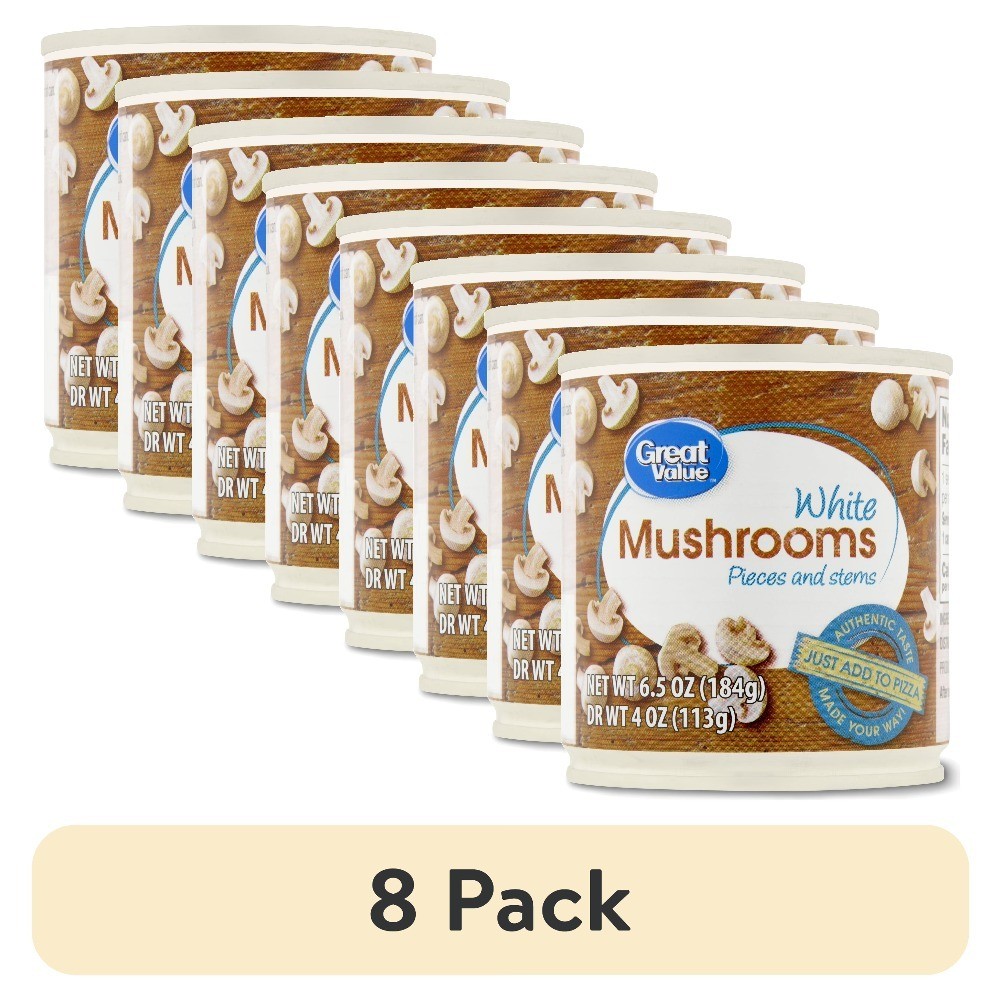 White Mushrooms Pieces and Stems 8 Pack 6.5 oz Canned Mushrooms for Cooking