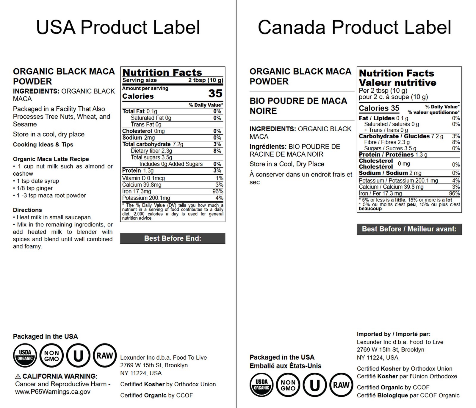 Organic Black Maca Powder – Raw Ground Maca Root,Non-GMO,Kosher– by Food to Live
