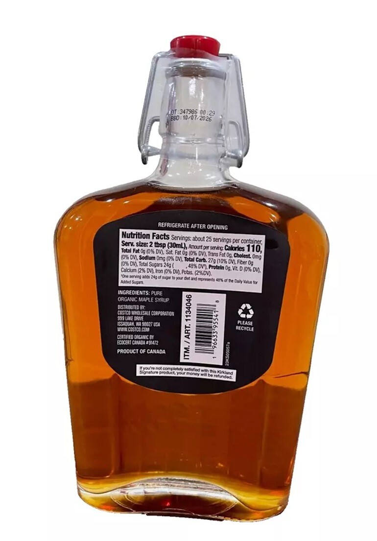Kirkland 100% Pure Organic Maple Syrup, Limited Edition 25 Fl. Oz (740ml)