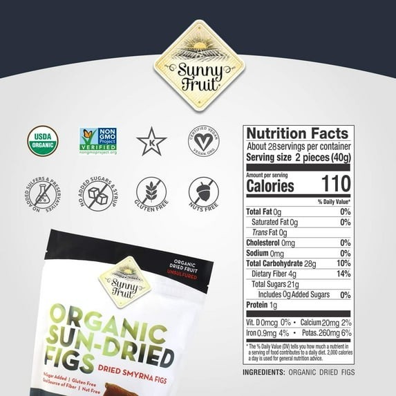 2 Packs Sunny Fruit USDA Organic Sun Dried Figs 40 oz Each Pack, Total 5 lb