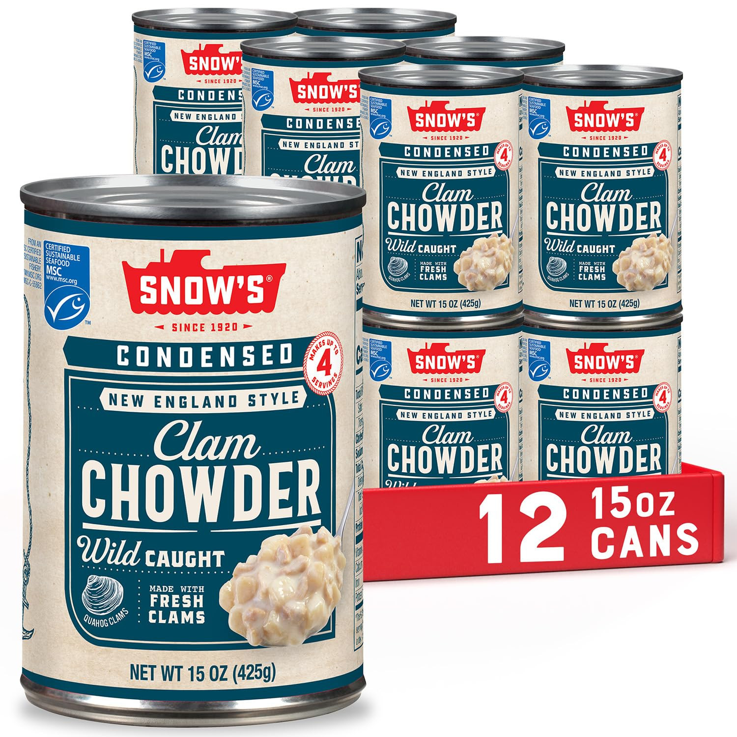 Condensed New England Clam Chowder, 15 oz Can (Pack of 12) – 4g Protein per S…