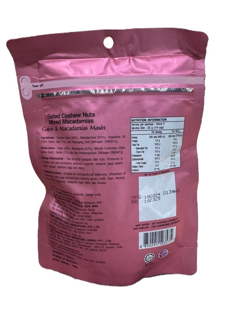 Tong Garden Salted Cashew Nuts Mixed Macadamias 140g – 3 Packs