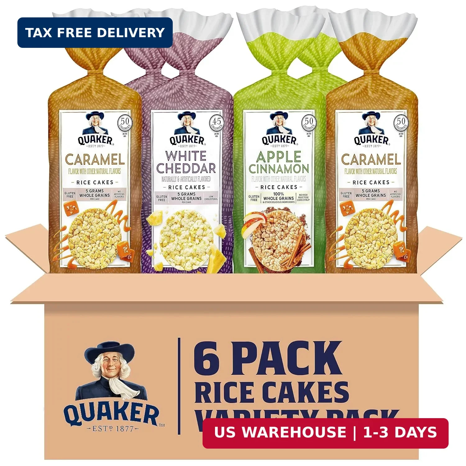Quaker Large Rice Cakes, Gluten Free, 3 Flavor Variety Pack, 6 Count