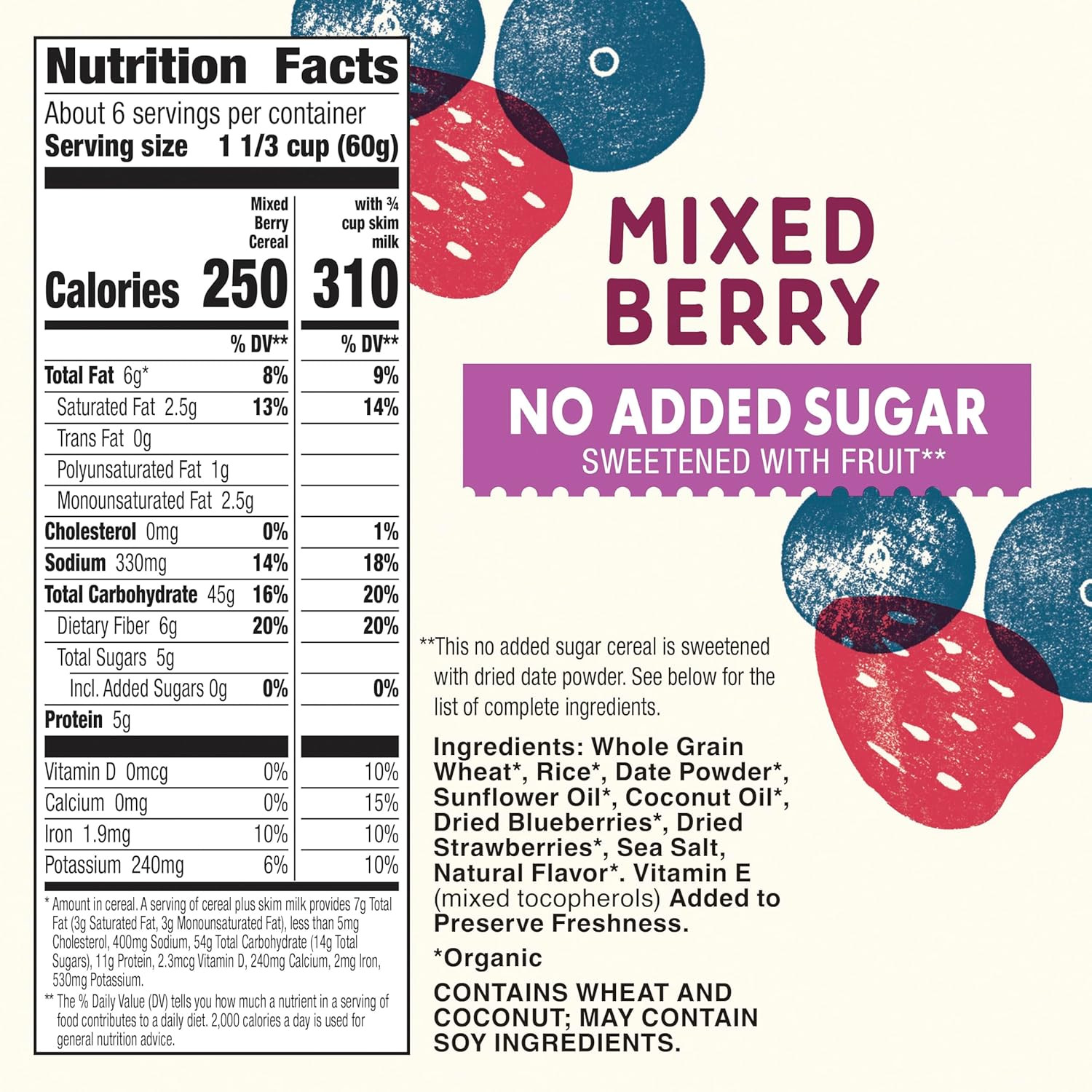 Cascadian Farm, Cereal Mixed Berry No Added Sugar Organic, 12.5 Ounce