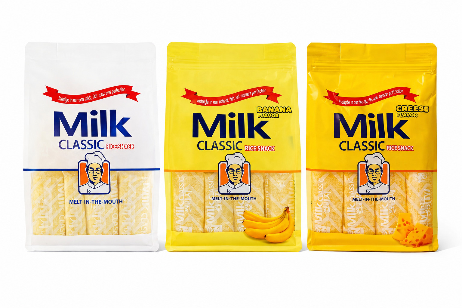 MILK CLASSIC Rice Snack Variety Pack Milk Banana Cheese 1.97oz x3 Crispy Sweet