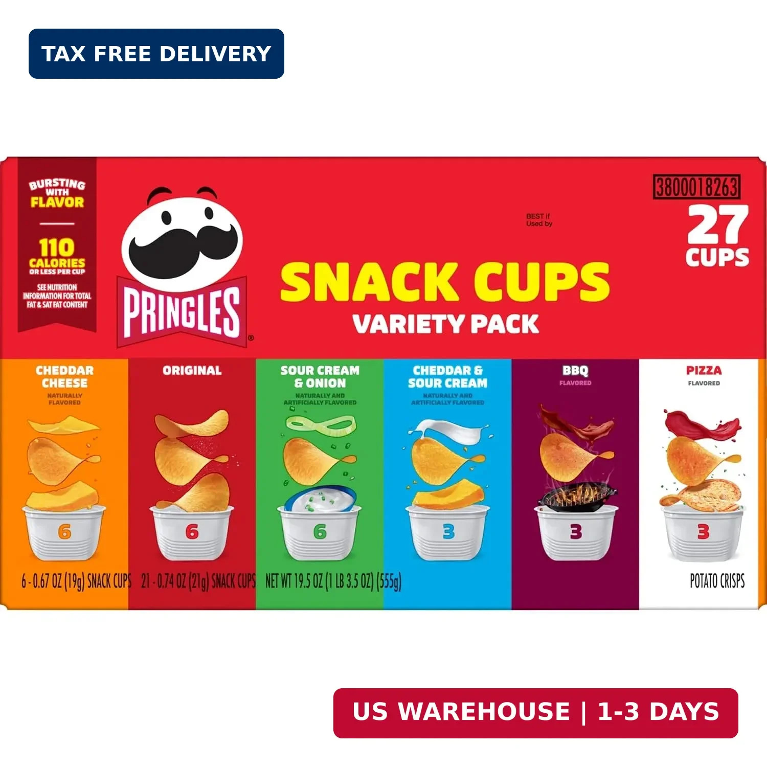 Pringles Potato Crisps Chips, Lunch Snacks, Snack Cups, Variety Pack, 19.5oz Box
