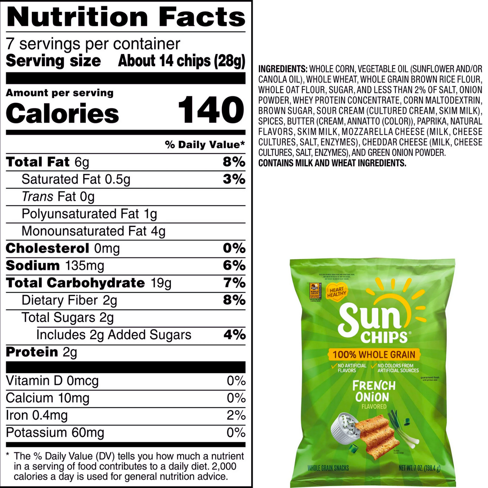 4-Pack SunChips French Onion Whole Grain Snacks – 7oz Bags – Healthy Snack Set