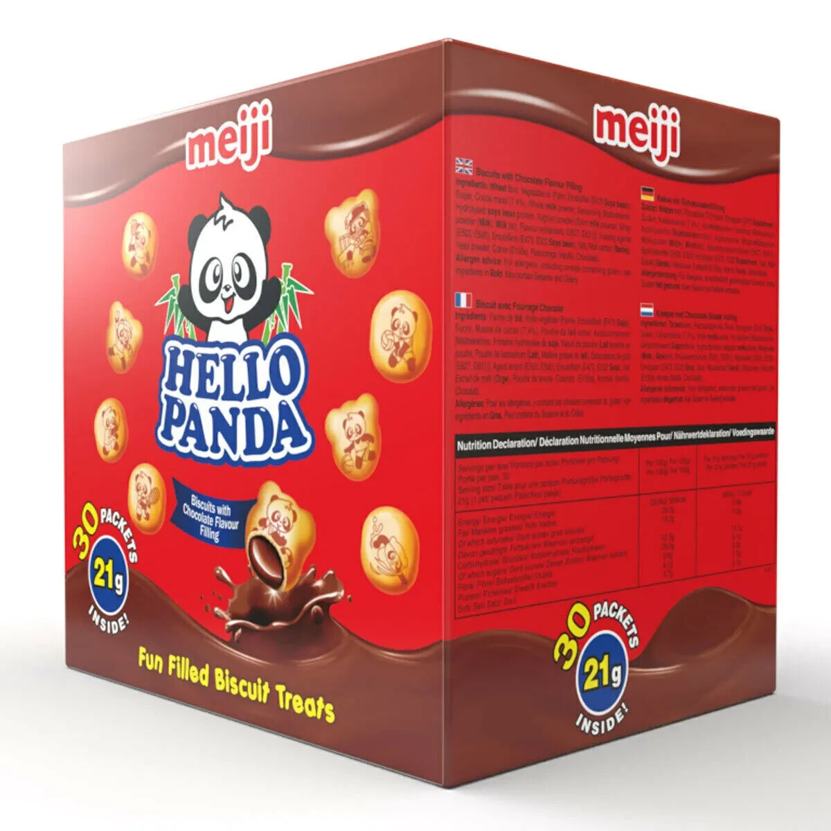 NEW Meiji Hello Panda 30x21g Fun Filled Biscuit Treats Chocolate Flavour Filling