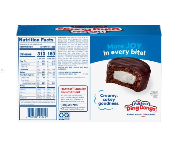 Hostess Ding Dongs Snack Cakes, Chocolate Flavor, 12.7 oz Box (10 Count)