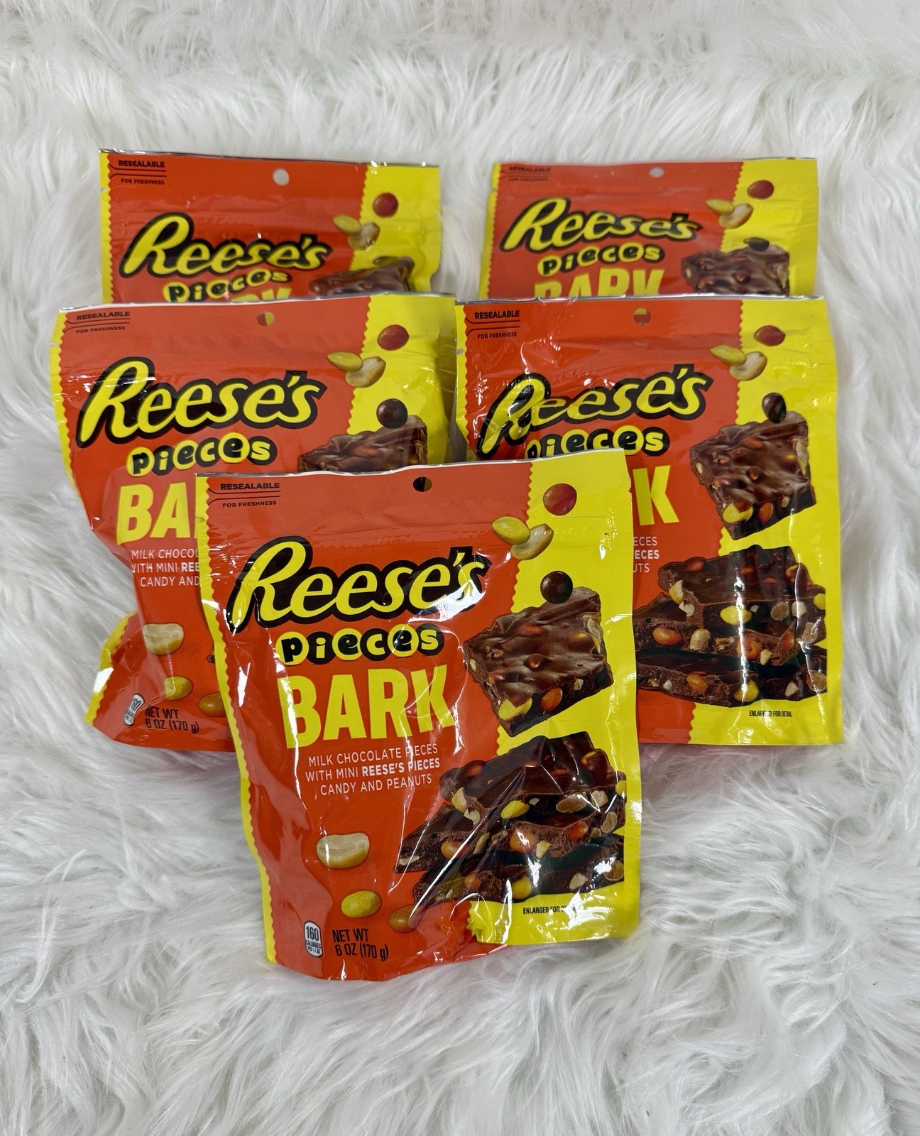 5x REESE’S PIECES BARK Milk Chocolate Candy with Peanuts Bag – 6oz