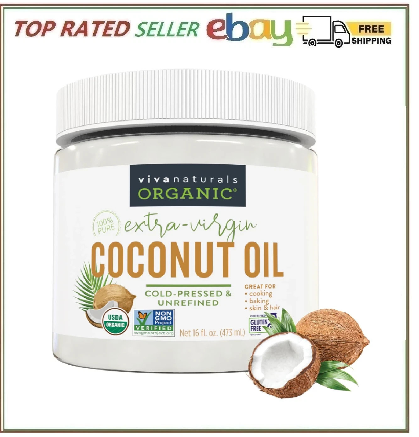 Organic Coconut Oil – Unrefined, Cold-Pressed Extra Virgin Coconut Oil, USDA Org