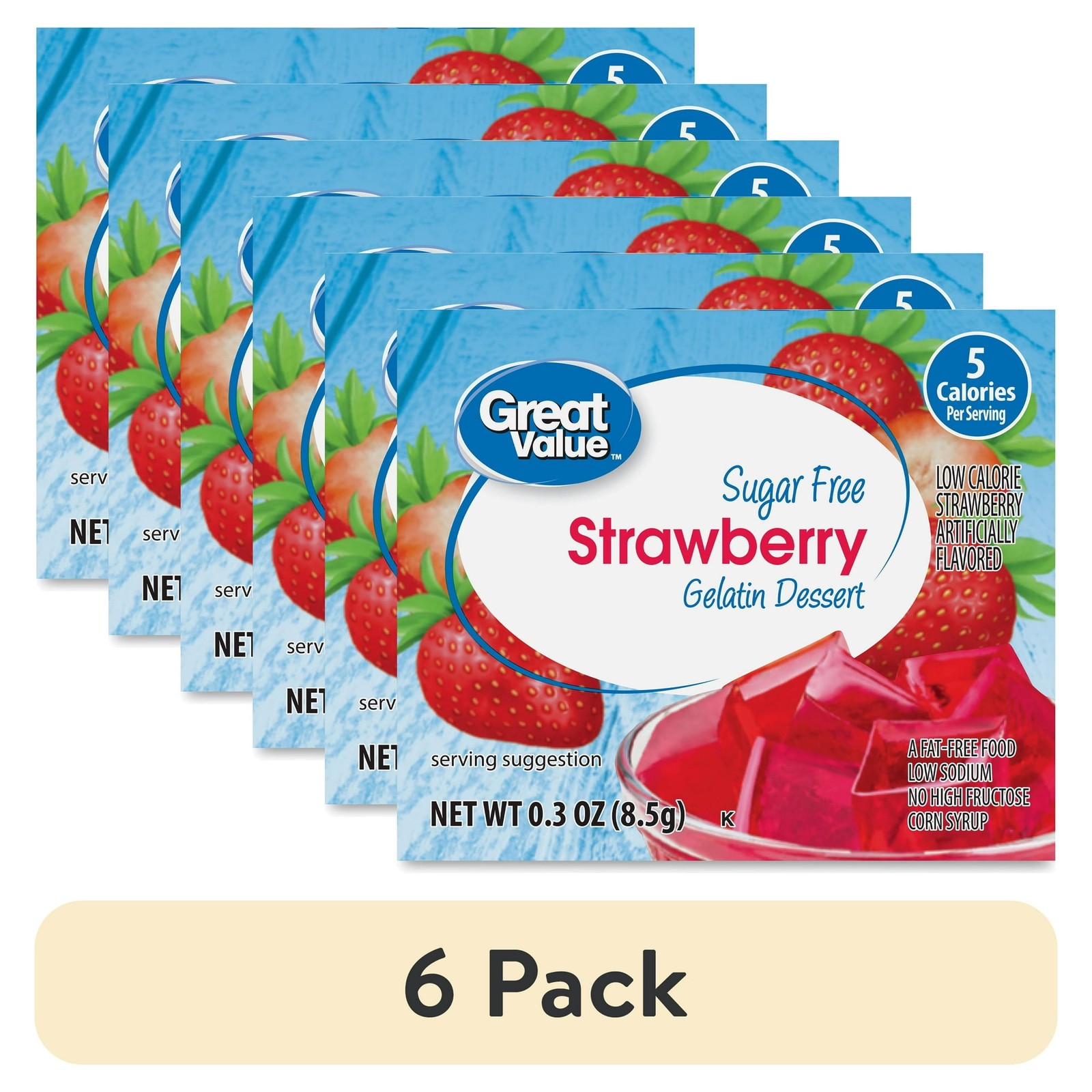 Great Value Sugar Free Strawberry Gelatin Dessert, 0.3 oz (6 pack) Free Shipping