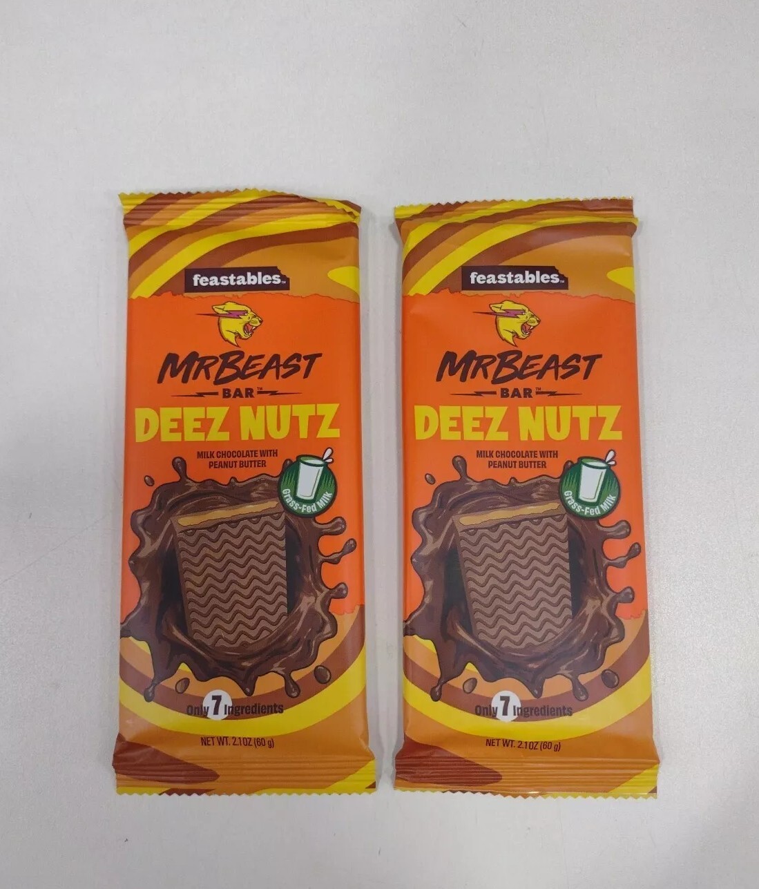 Rare Discontinued Mr Beast Bar 2 Pack DEEZ NUTZ Milk Chocolate Peanut 2.1 oz