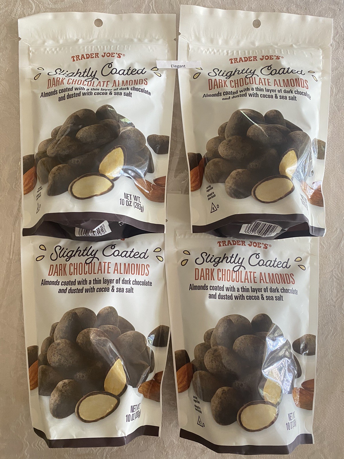 4 Pack Trader Joe’s Slightly Coated Dark Chocolate Almonds 10 Oz Each Bag X 4