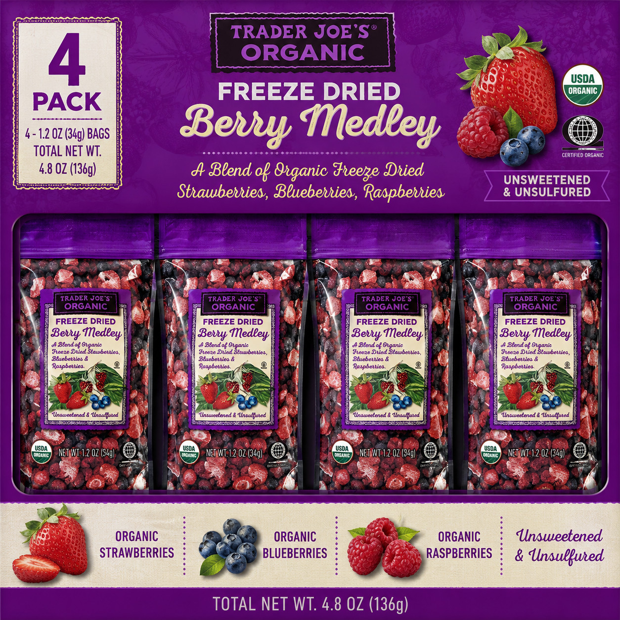 4-Pack Trader Joe’s Organic Freeze-Dried Berry Medley