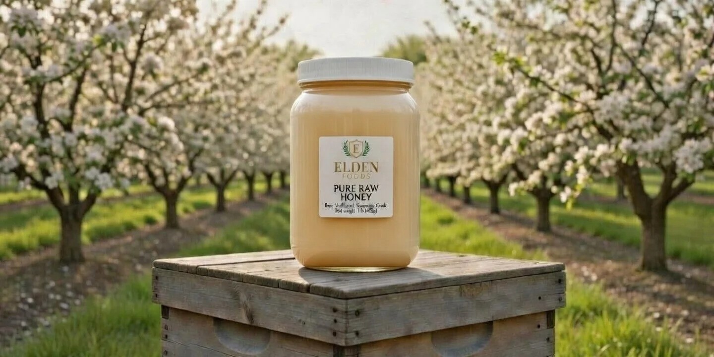 Elden Foods Raw Organic Creamed Honey 12LB One Gallon Glass Jar Kosher